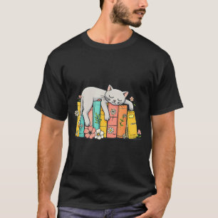 Süßer schlafender Kater und Bücher gemütliches Buc T-Shirt