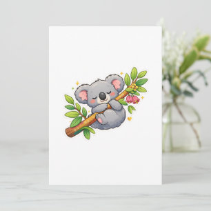 Süßer schlafender Koala auf Eukalyptusast Kawaii  Einladung