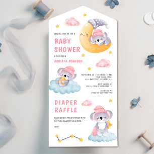Süßer schlafender Koala-Bär-Halbmond-Baby-Party All In One Einladung