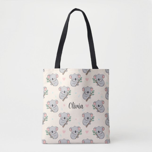 Süßer schlafender Koala mit Eukalyptus-Muster Tasche (Vorderseite)