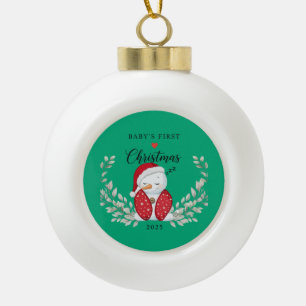 Süßer Schlafender Schneemann Baby's erstes Weihn Keramik Kugel-Ornament
