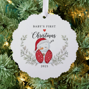 Süßer Schlafender Schneemann Baby's erstes Weihn Ornament Karte