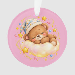 Süßer schlafender Teddybär Glänzendes rosa Ornamen Ornament