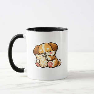 Süßer schlafender Welpe mit Kissen Tasse
