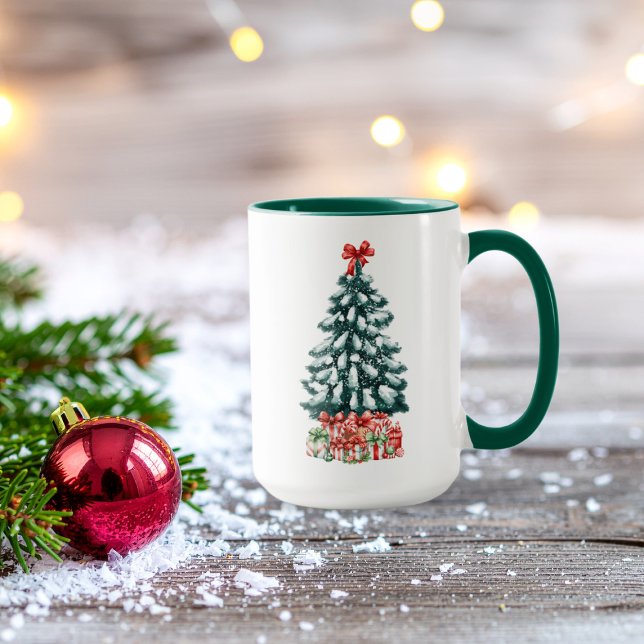 Süßer Schneebedeckter Weihnachtsbaum Grün Tasse (Von Creator hochgeladen)