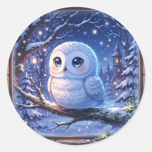 Süßer Schneeeulen-Aufkleber Runder Aufkleber (Vorderseite)