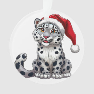 Süßer Schneeleoparden-Cartoon mit Weihnachtsmannmü Ornament