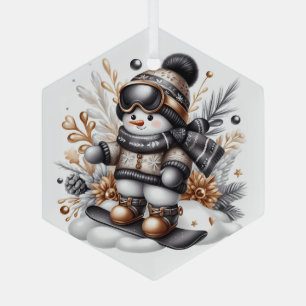 Süßer Schneemann beim Skifahren Ornament Aus Glas