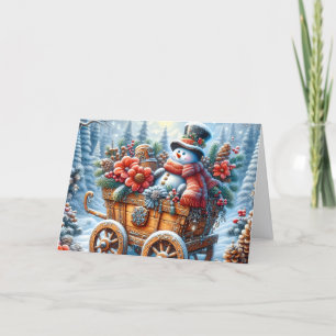 Süßer Schneemann im Wagen Weihnachten