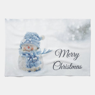 Süßer Schneemann im Winter Foto Weihnachten Geschirrtuch