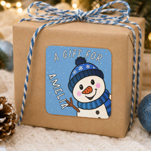 Süßer Schneemann Kinder Name Weihnachtsgeschenk Quadratischer Aufkleber