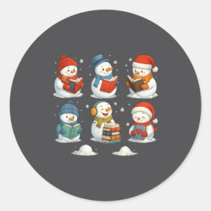 Süßer Schneemann liest Bücher Weihnachten Winter B Runder Aufkleber