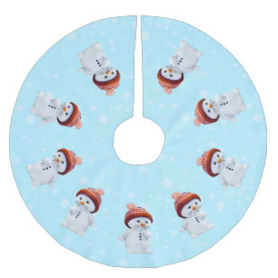 Süßer Schneemann-Mandala und Schneeflocken auf Hel Polyester Weihnachtsbaumdecke