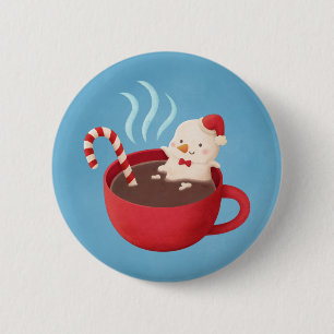 Süßer Schneemann-Marshmallow in heißer Schokolade Button