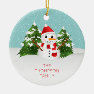 Süßer Schneemann mit personalisierbarem Namen Weih Keramikornament