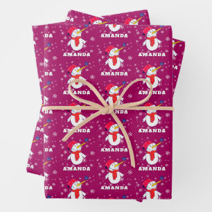 Süßer Schneemann mit Schneeflocken Kinder Weihnach Geschenkpapier Set