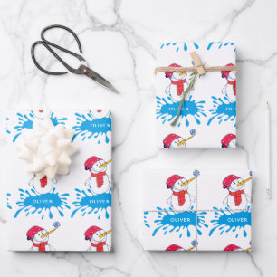 Süßer Schneemann mit Schneeflocken-Kindernamen Fei Geschenkpapier Set