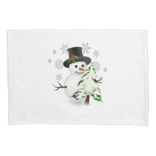 Süßer Schneemann mit Weihnachtsbaum-Kissenbezug Kissenbezug
