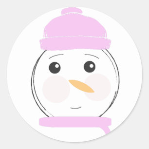 Süßer Schneemann Rosa Weihnachtsfeier Runder Aufkleber