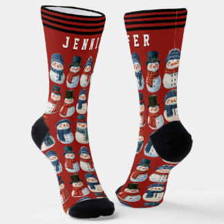 Süßer Schneemann Roter Personalisierter Weihnachte Socken