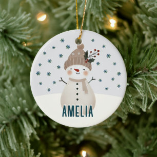 Süßer Schneemann Schneeflocken Kinder Name Weihnac Keramik Ornament