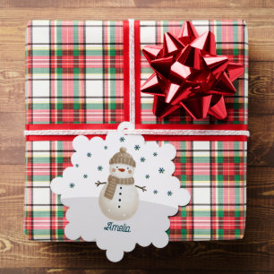 Süßer Schneemann Schneeflocken Name Weihnachten Ornament Karte