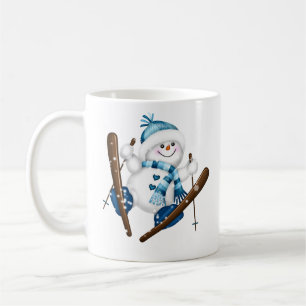 Süßer Schneemann Skifahren Weihnachtsfeiertag Kaffeetasse