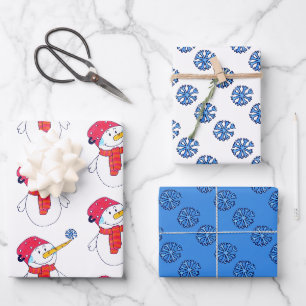 Süßer Schneemann und Schneeflocken-Muster Kinder W Geschenkpapier Set
