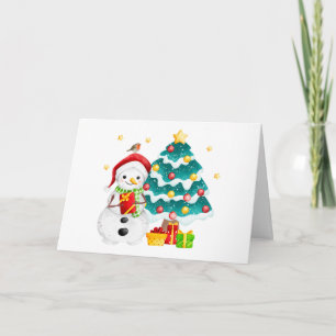 Süßer Schneemann und Weihnachtsbaum  Karte