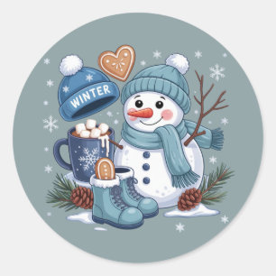 Süßer Schneemann Winterstimmung Weihnachten Runder Aufkleber
