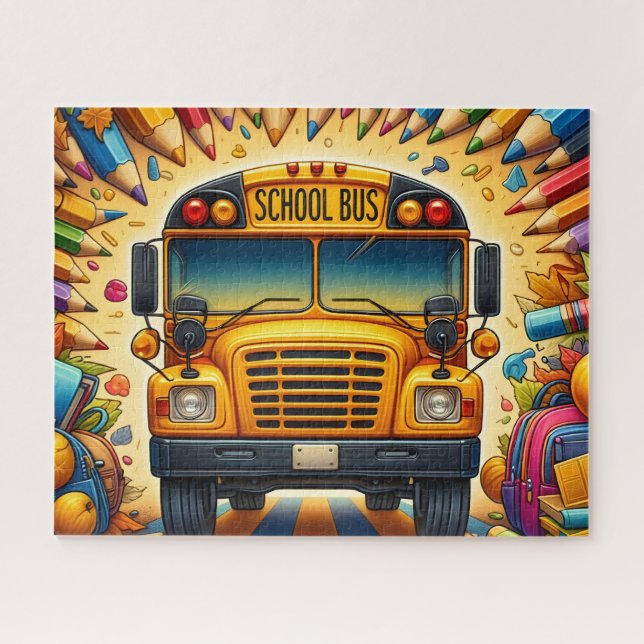 Süßer Schulbus mit Bleistiften (Horizontal)