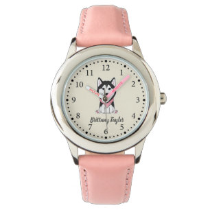 Süßer schwarz-weißer Husky-Hund Armbanduhr