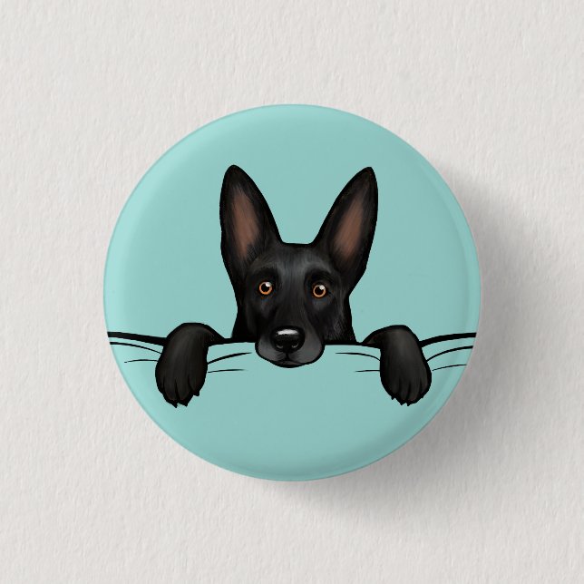 Süßer schwarzer deutscher Schäferhund Button (Vorderseite)