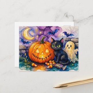Süßer schwarzer Halloween-Kater Postkarte