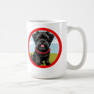 Süßer schwarzer Hund mit rotem Halsband im Cartoon Kaffeetasse