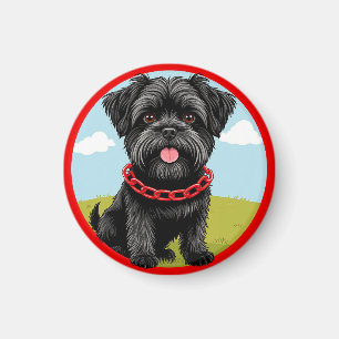 Süßer schwarzer Hund mit rotem Halsband im Cartoon Magnet