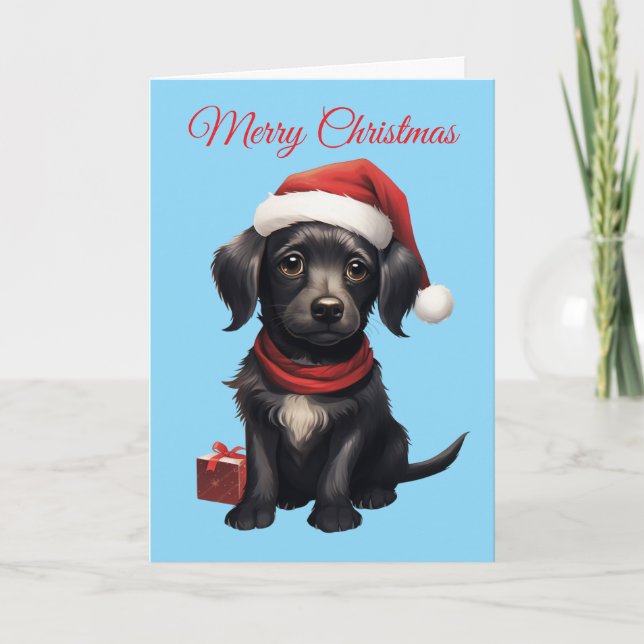 Süßer schwarzer Hund zu Weihnachten (Vorderseite)