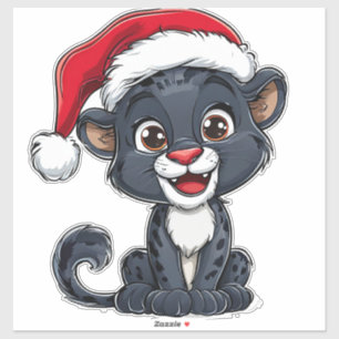 Süßer schwarzer Pantherjunge mit Weihnachtsmütze Aufkleber