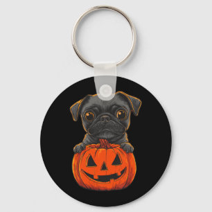 Süßer schwarzer Pug Jack O Lantern Kürbis Hallowee Schlüsselanhänger