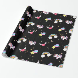 Süßer schwarzer Regenbogen-Einhorn-Star-Magie Geschenkpapier