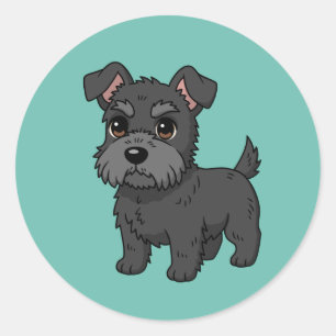 Süßer schwarzer schottischer Terrier-Hund Grün Runder Aufkleber