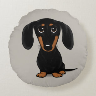 Süßer Schwarzer und Brauner Dachshund Cartoon Wien Rundes Kissen