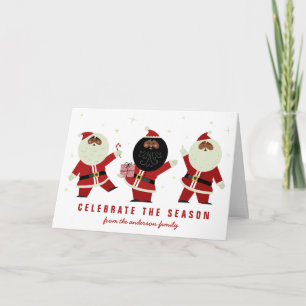 Süßer schwarzer Weihnachtsmann-Party auf weißem Hi Karte