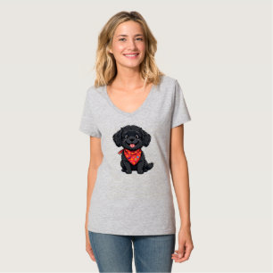 Süßer schwarzer Welpe mit rotem Bandana T-Shirt