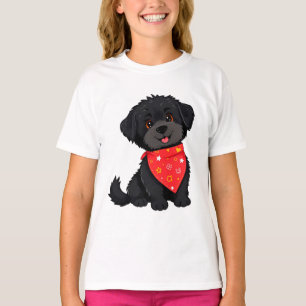Süßer schwarzer Welpe mit rotem Bandana T-Shirt