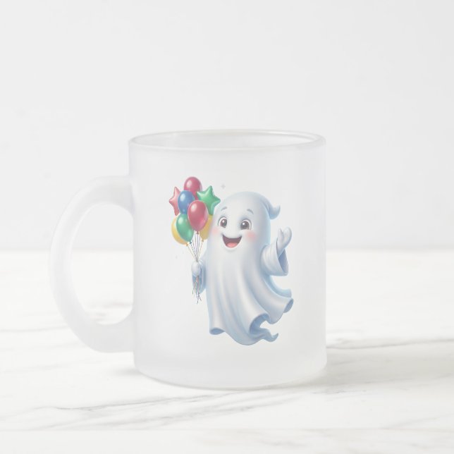 Süßer schwebender Geist mit Ballons Halloween Mattglastasse (Links)