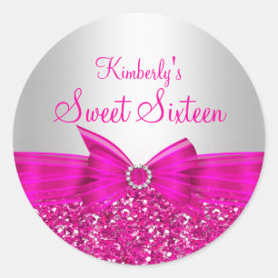 Süßer Sechzehn Sticker mit rosa Glitter und Schlei