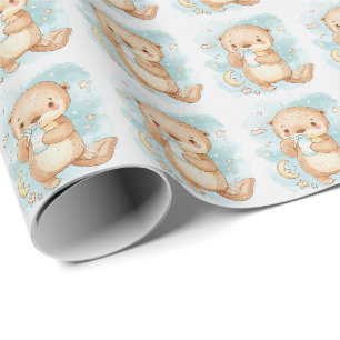 Süßer Seeotter-Baby-Pastell-Aquarell-Muster  Geschenkpapier