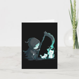 Süßer Sensenmann-Skelett Mit Katzen-Geist Kawaii P Karte