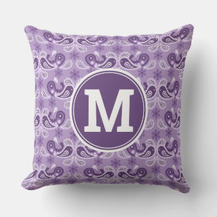 Süßer Shabby-Chic-lila und weißer Paisley-Monogram Kissen